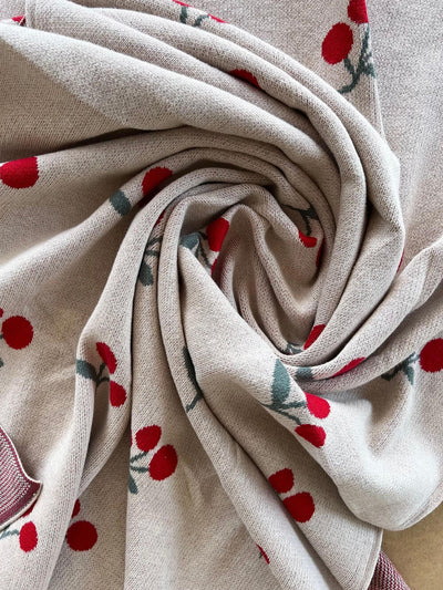 Organic Cotton Knitted Baby Blanket - Red Cherry