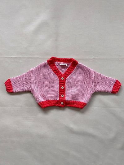 Zuri Contrast Knit Cardigan - Pink/Red